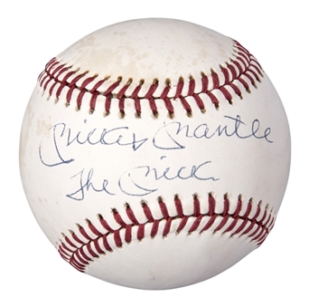 Mickey Mantle Single Signed and Inscribed "The Mick" OAL Brown Baseball (PSA/DNA)